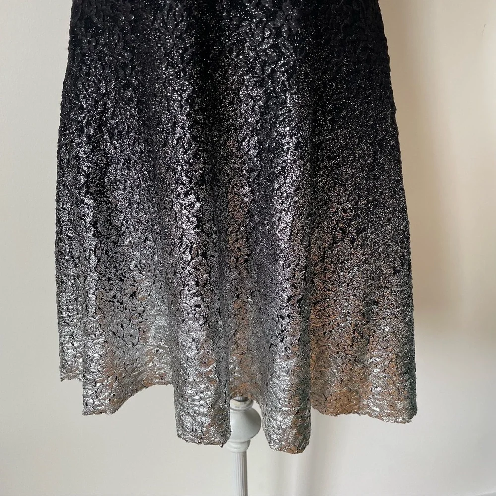 Free People Foil Black Silver Metallic Lace Ombre Fit & Flare Mini Dress EUC S